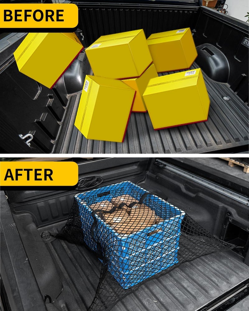 Maxzina Cargo Net Compatible with 2022-2026 Ford Maverick 2021-2026 F150 Truck Storage Net Dense Mesh Single Layer Stretchable Adjustable Elastic with 8 Hooks for 2025 Exterior Accessories (4'×4') - Image 2